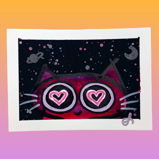 3/4 Lovestruck Kitties Original Art Card
